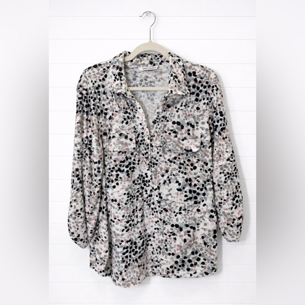 Emily Daniels Multicolor Polka Dot Blouse, cheyenne pink, grey, black and white